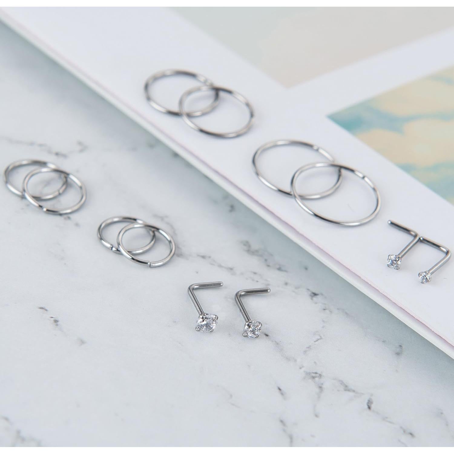 Anillos de Nariz 12 Pcs Masedy Acero Inoxidable 316L 6-12 mm