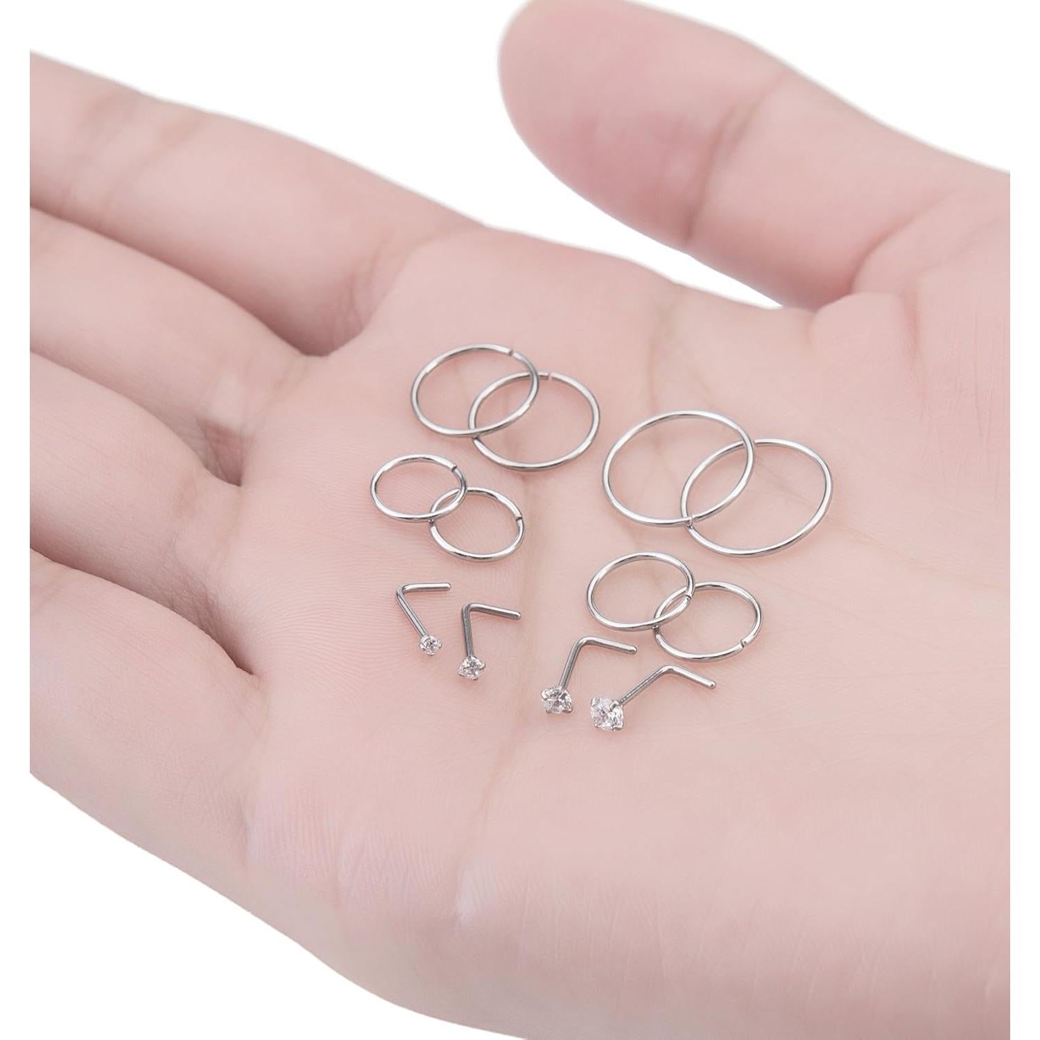 Anillos de Nariz 12 Pcs Masedy Acero Inoxidable 316L 6-12 mm