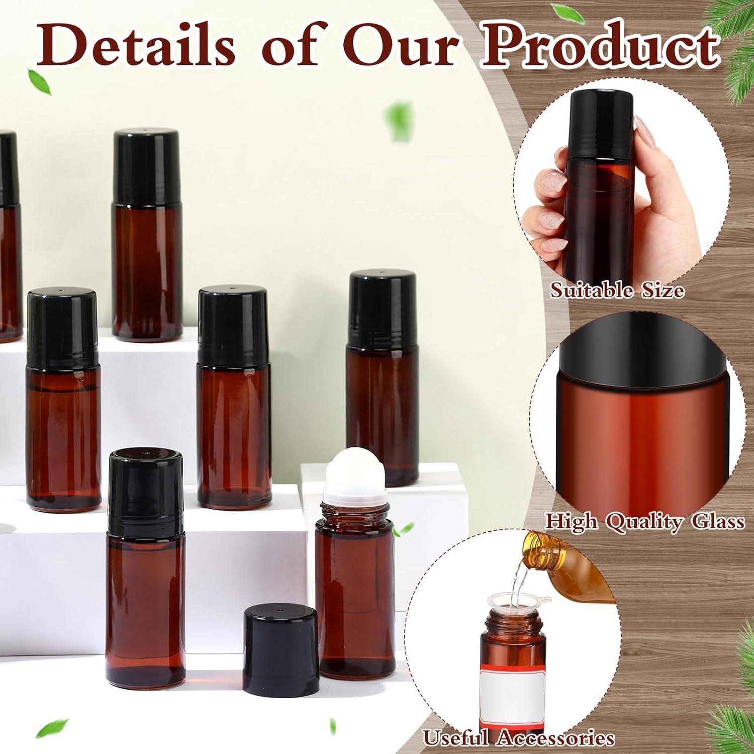 Set 24 Botellas de Vidrio Marrón 30ml con Rodillo Sumind