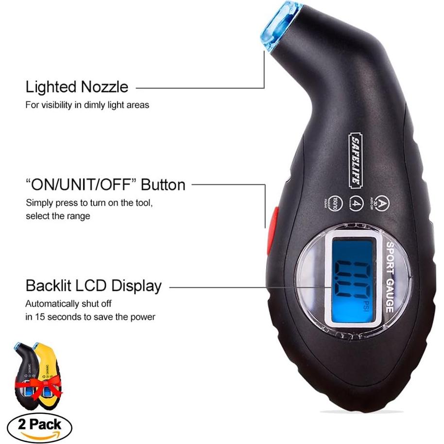 Medidor Digital de Presión de Neumáticos SAFELIFE 150 PSI LCD