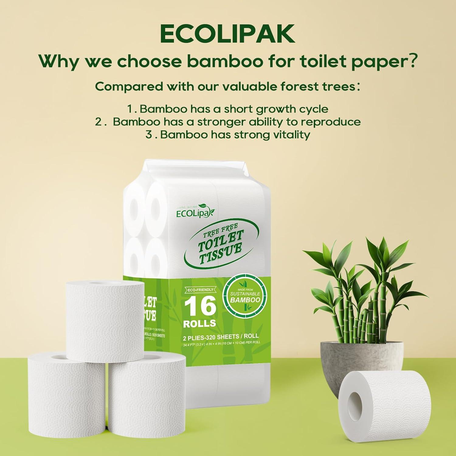 Papel Higiénico Ecológico ECOLipak de Bambú - 16 Rollos Dobles