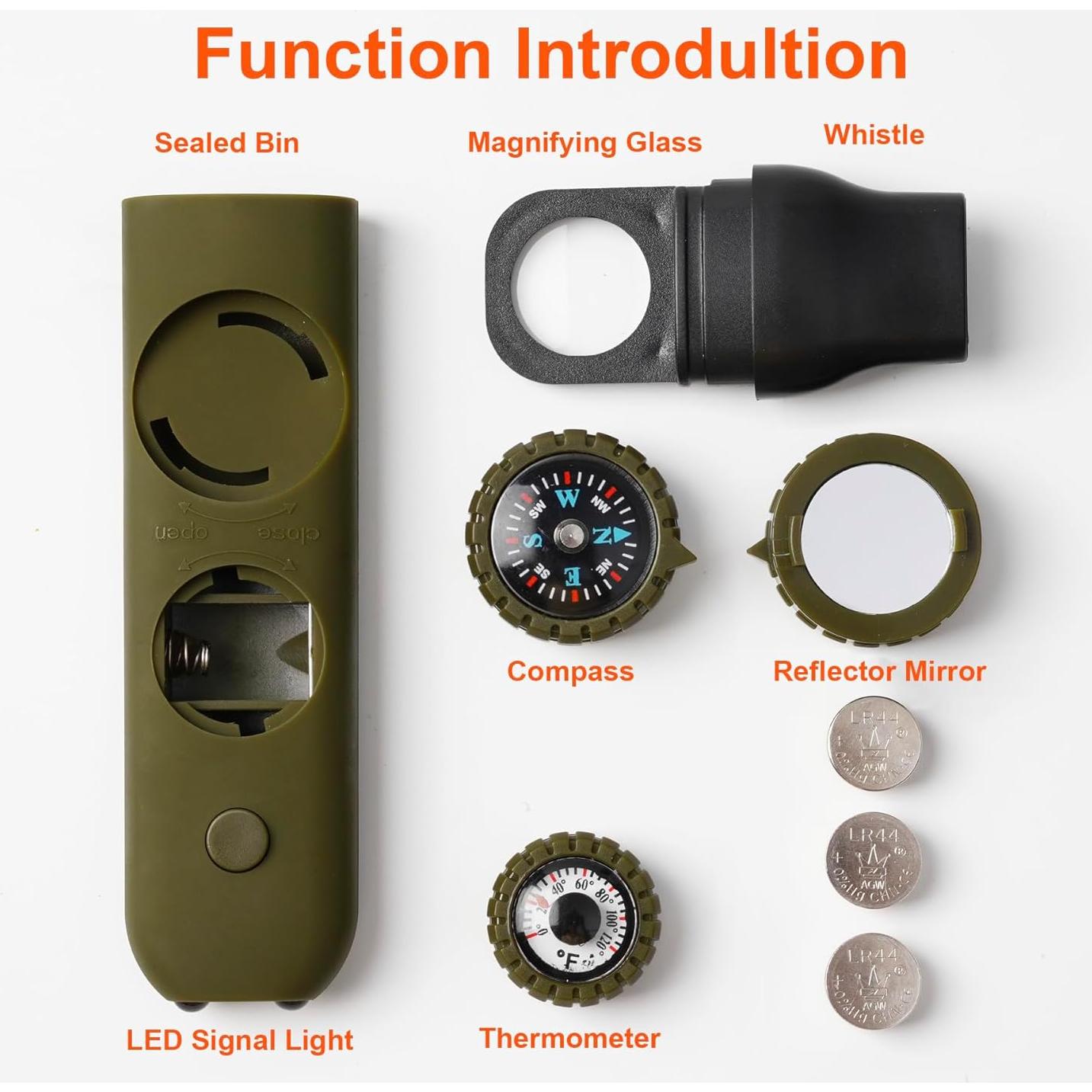 Silbato de Seguridad Multifuncional Viriber 7 en 1 Verde Militar