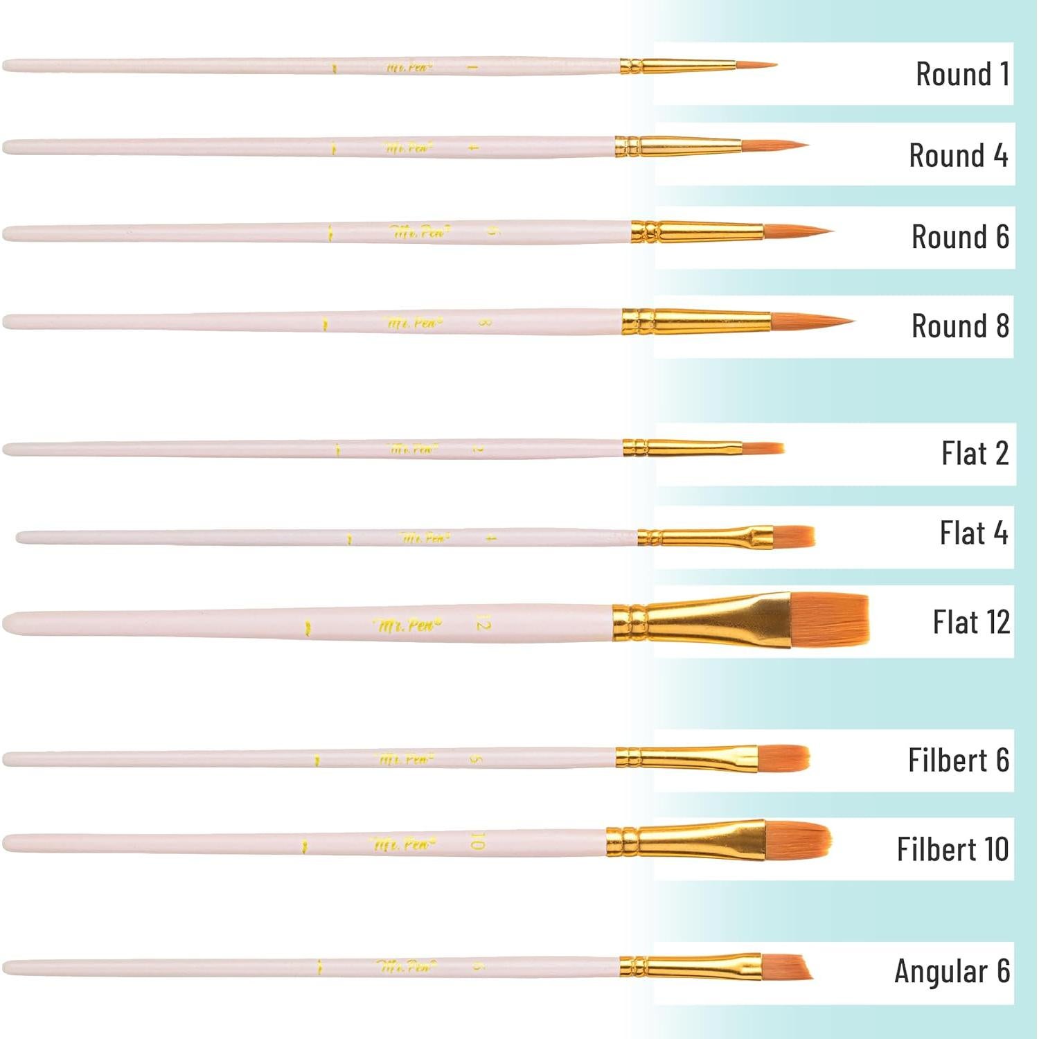 Set de Pinceles de Artista Mr. Pen 10 Pcs Cerda Sintética Beige