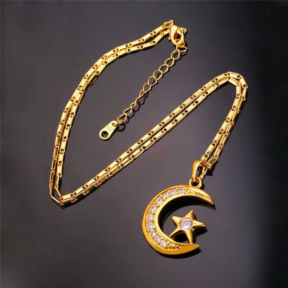 Collar U7 Islámico con Colgante Luna Creciente Baño Oro 18K