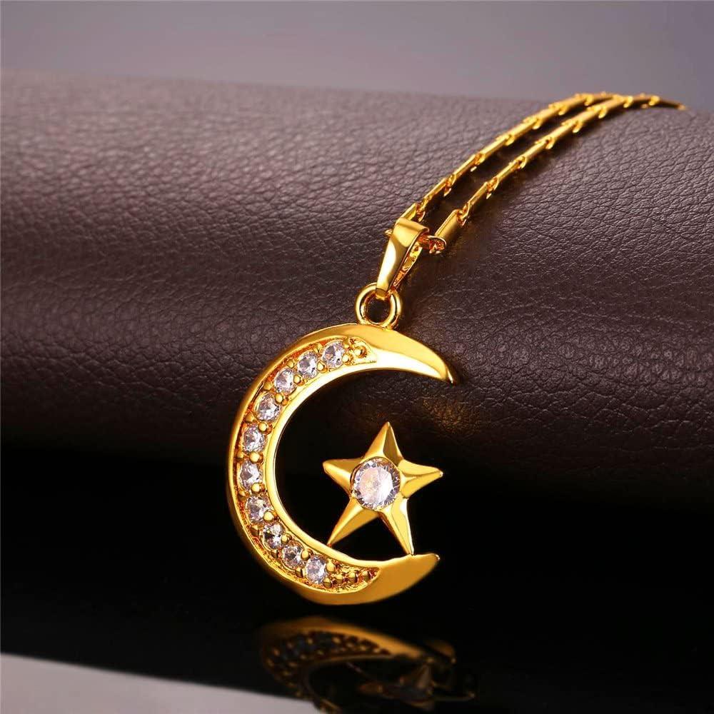 Collar U7 Islámico con Colgante Luna Creciente Baño Oro 18K