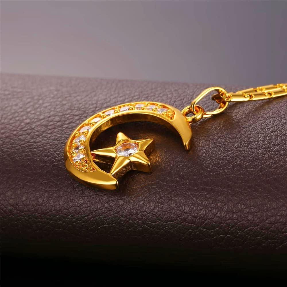 Collar U7 Islámico con Colgante Luna Creciente Baño Oro 18K