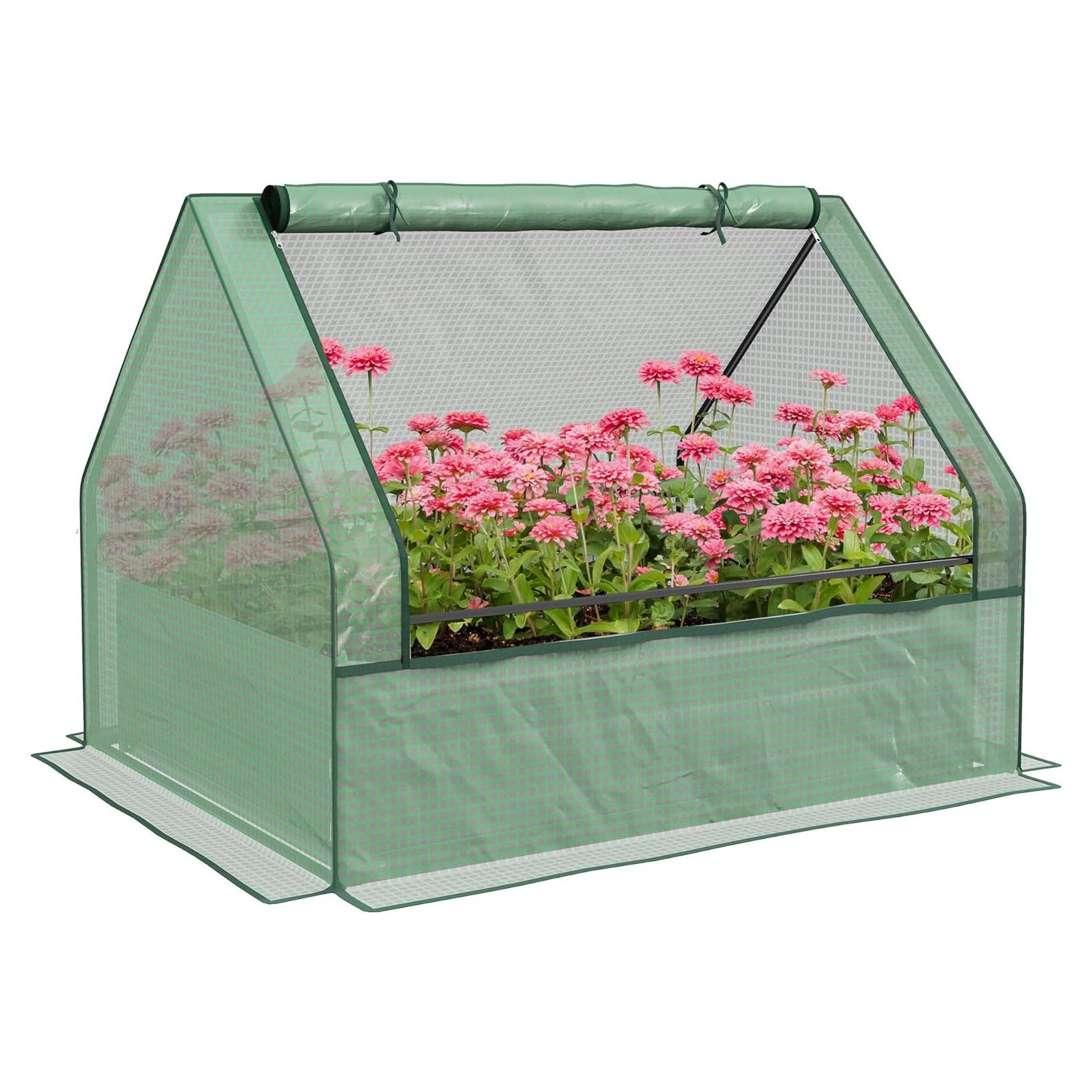 Huerto Elevado Galvanizado Outsunny 1.22x0.91m con Invernadero