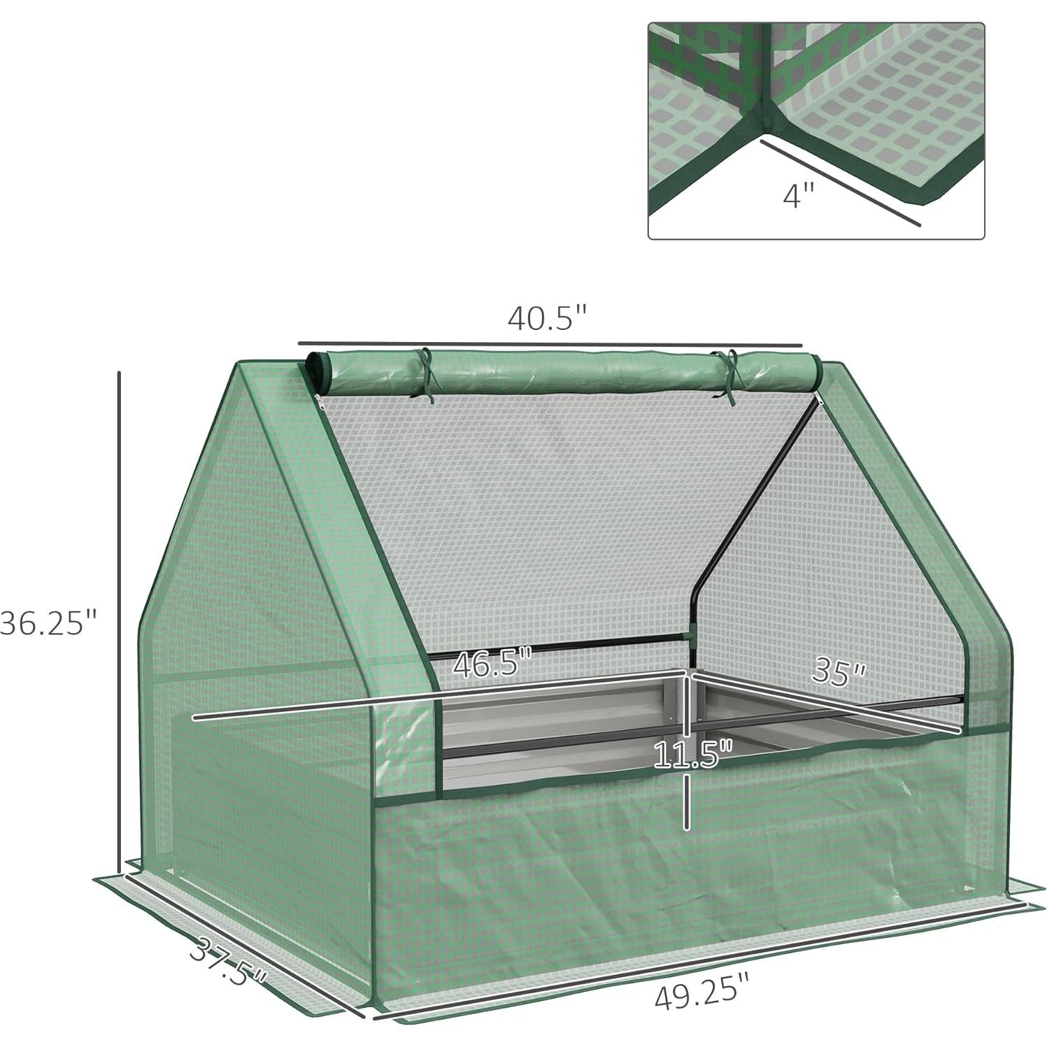 Huerto Elevado Galvanizado Outsunny 1.22x0.91m con Invernadero