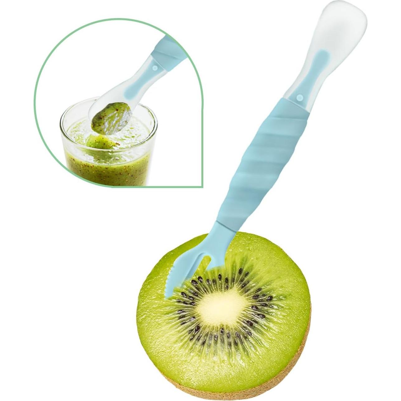 Cuchara de Silicona para Bebé OUROBOT Azul Aqua - Suave y Segura