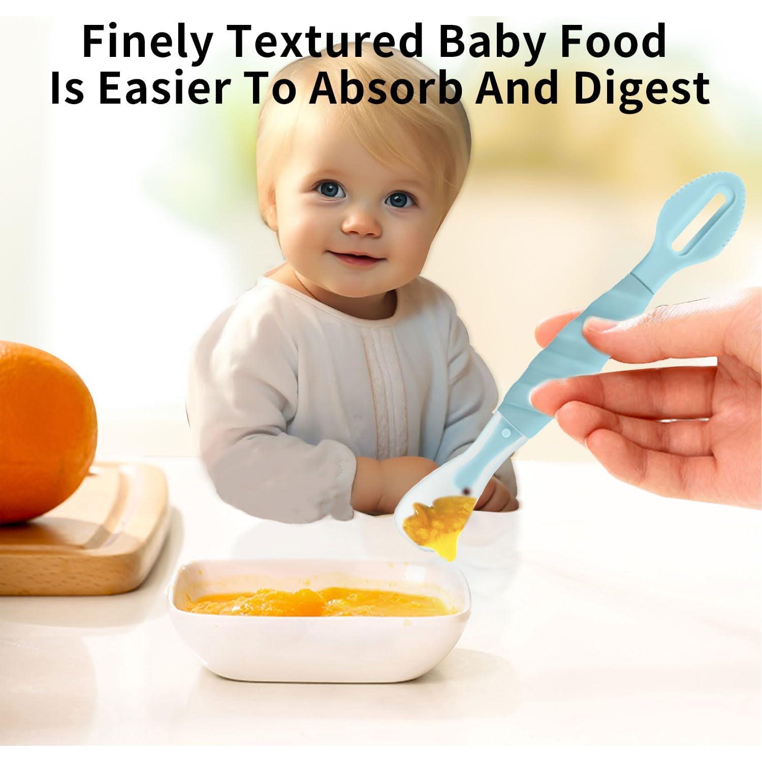 Cuchara de Silicona para Bebé OUROBOT Azul Aqua - Suave y Segura