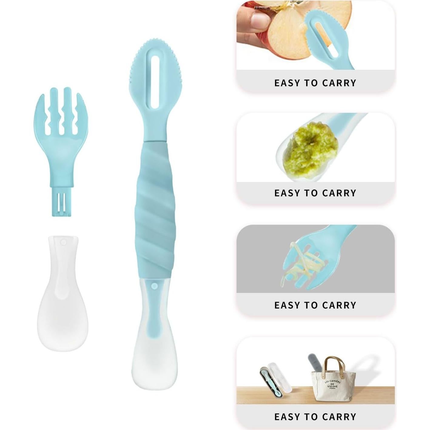 Cuchara de Silicona para Bebé OUROBOT Azul Aqua - Suave y Segura