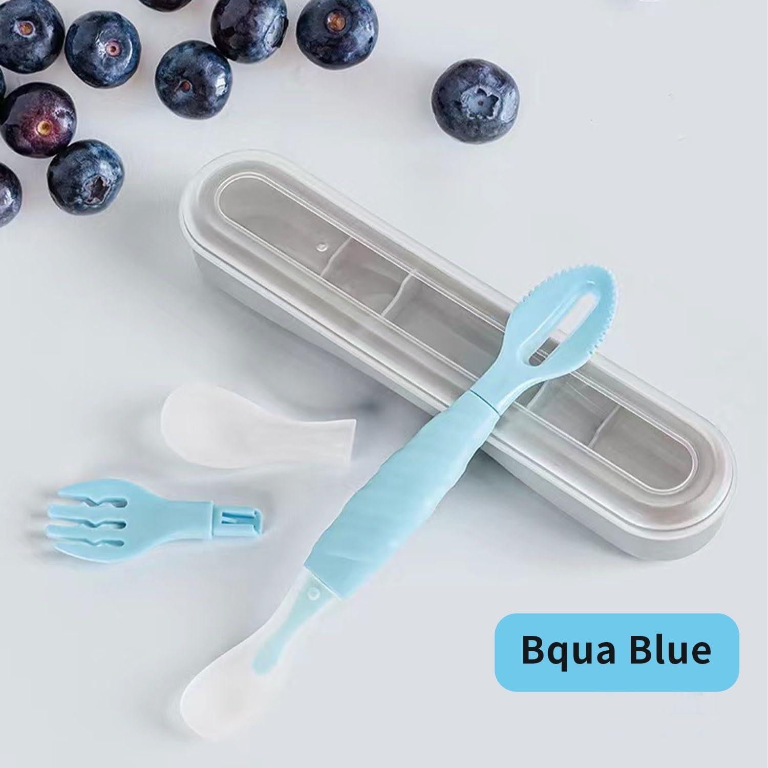 Cuchara de Silicona para Bebé OUROBOT Azul Aqua - Suave y Segura