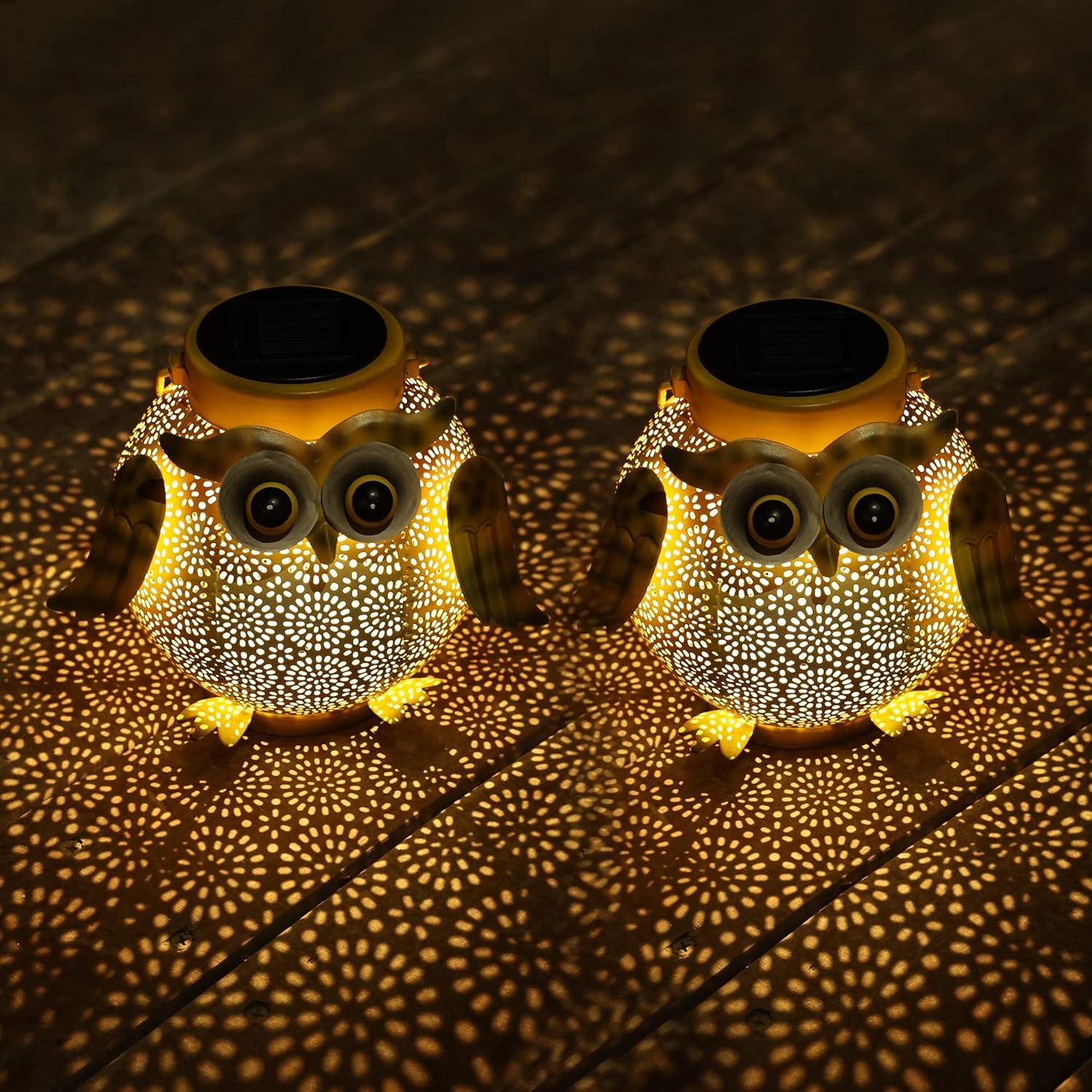 Paquete de 2 Linternas Solares Colgantes Búho - Metal IP44