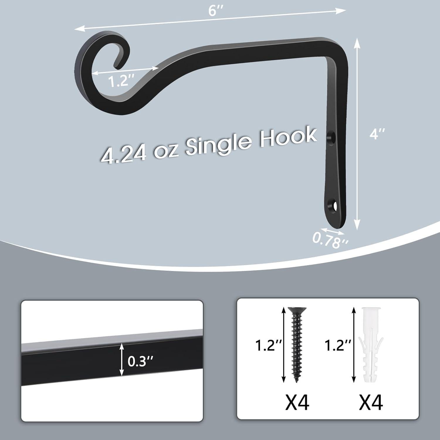 Gtongoko Soportes para Plantas Colgantes 15.24 cm Metal Negro