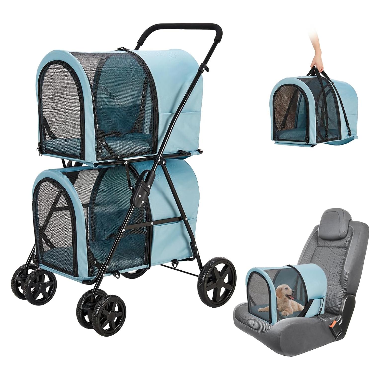 Carrito Doble para Mascotas LPOTIUS Azul Plegable 20 kg