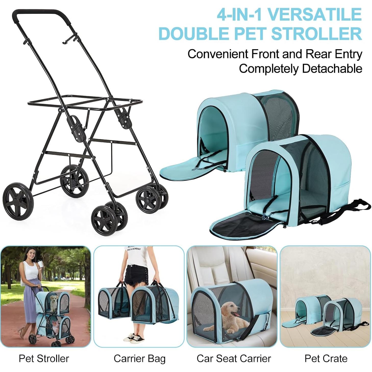 Carrito Doble para Mascotas LPOTIUS Azul Plegable 20 kg