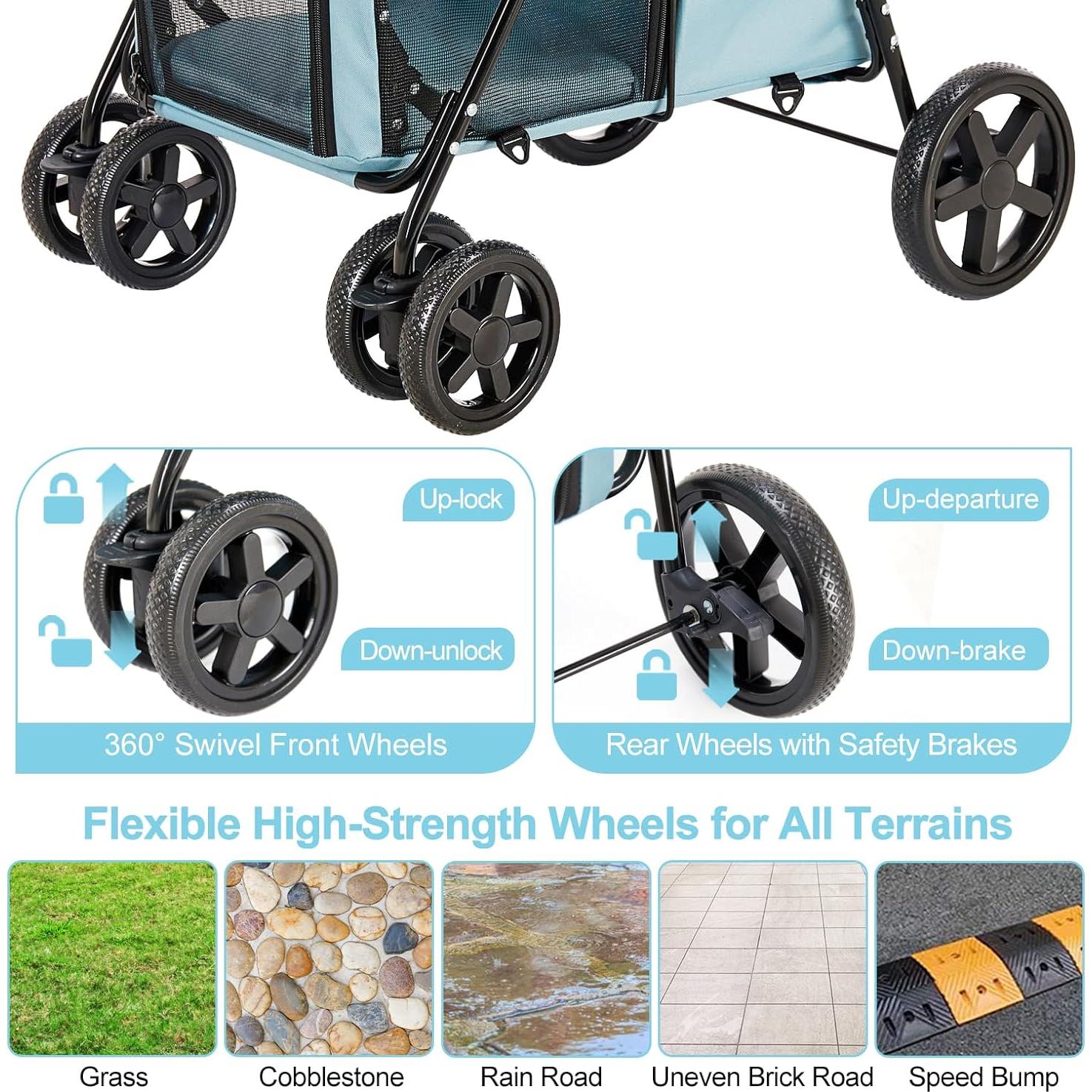 Carrito Doble para Mascotas LPOTIUS Azul Plegable 20 kg