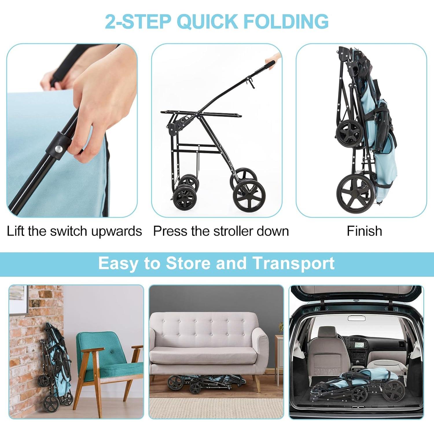 Carrito Doble para Mascotas LPOTIUS Azul Plegable 20 kg