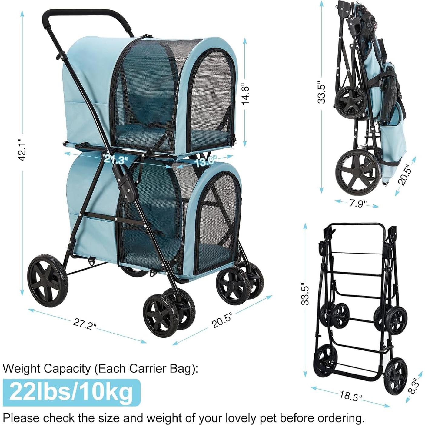 Carrito Doble para Mascotas LPOTIUS Azul Plegable 20 kg