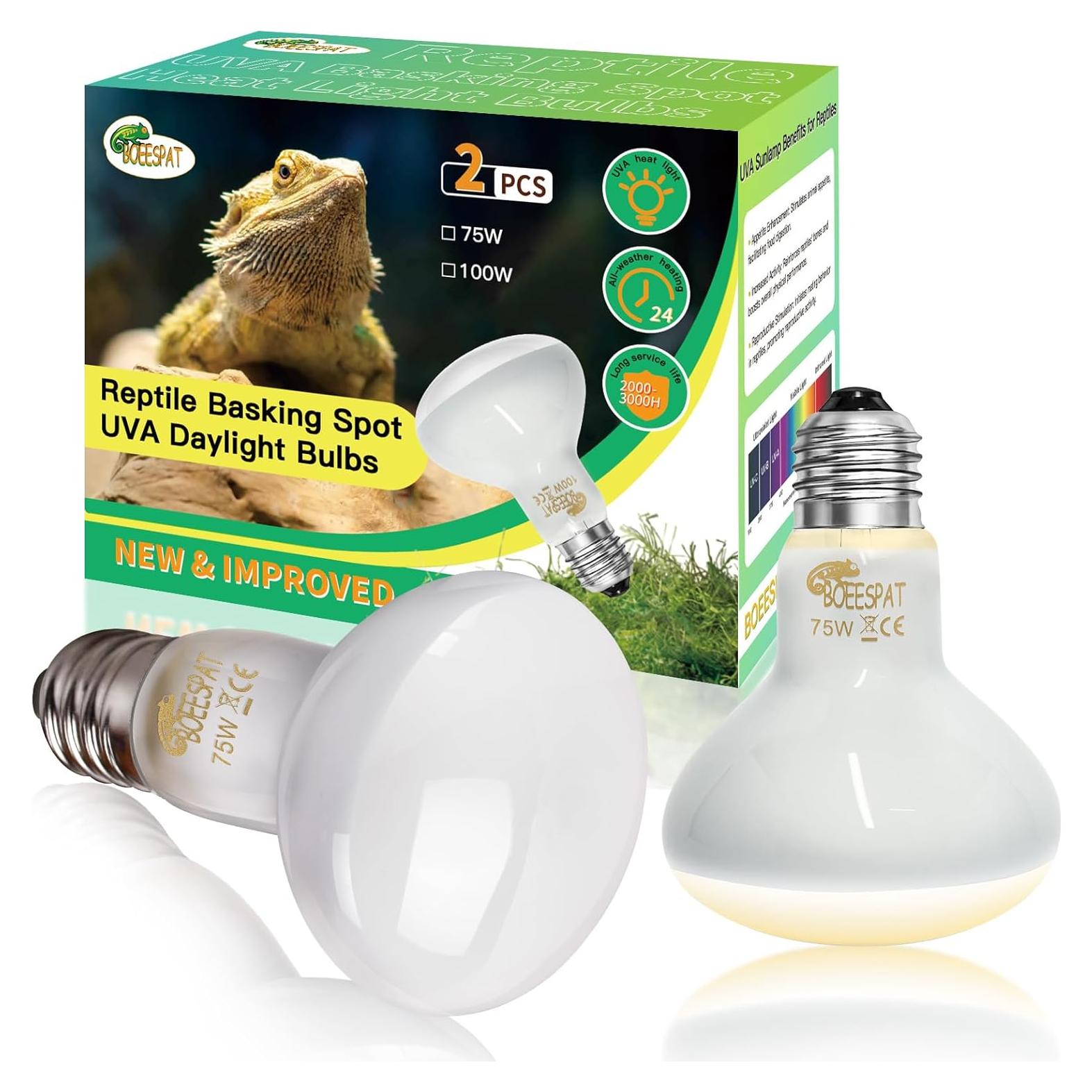 Paquete de 2 Bombillas de Calentamiento UVA 75W BOEESPAT para Reptiles