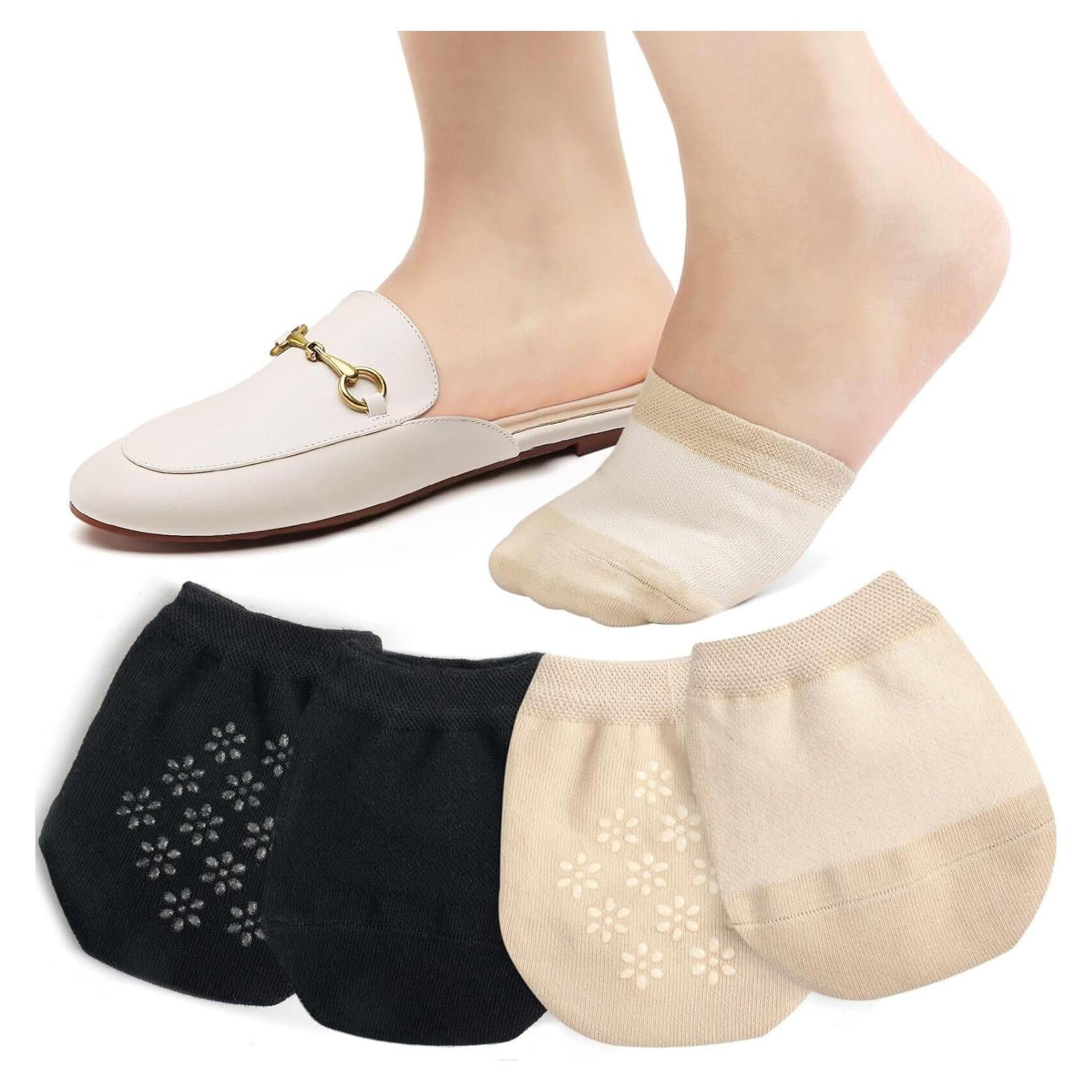 Calcetines Cortos de Dedos para Mujeres - 4 Pares Beige y Negro