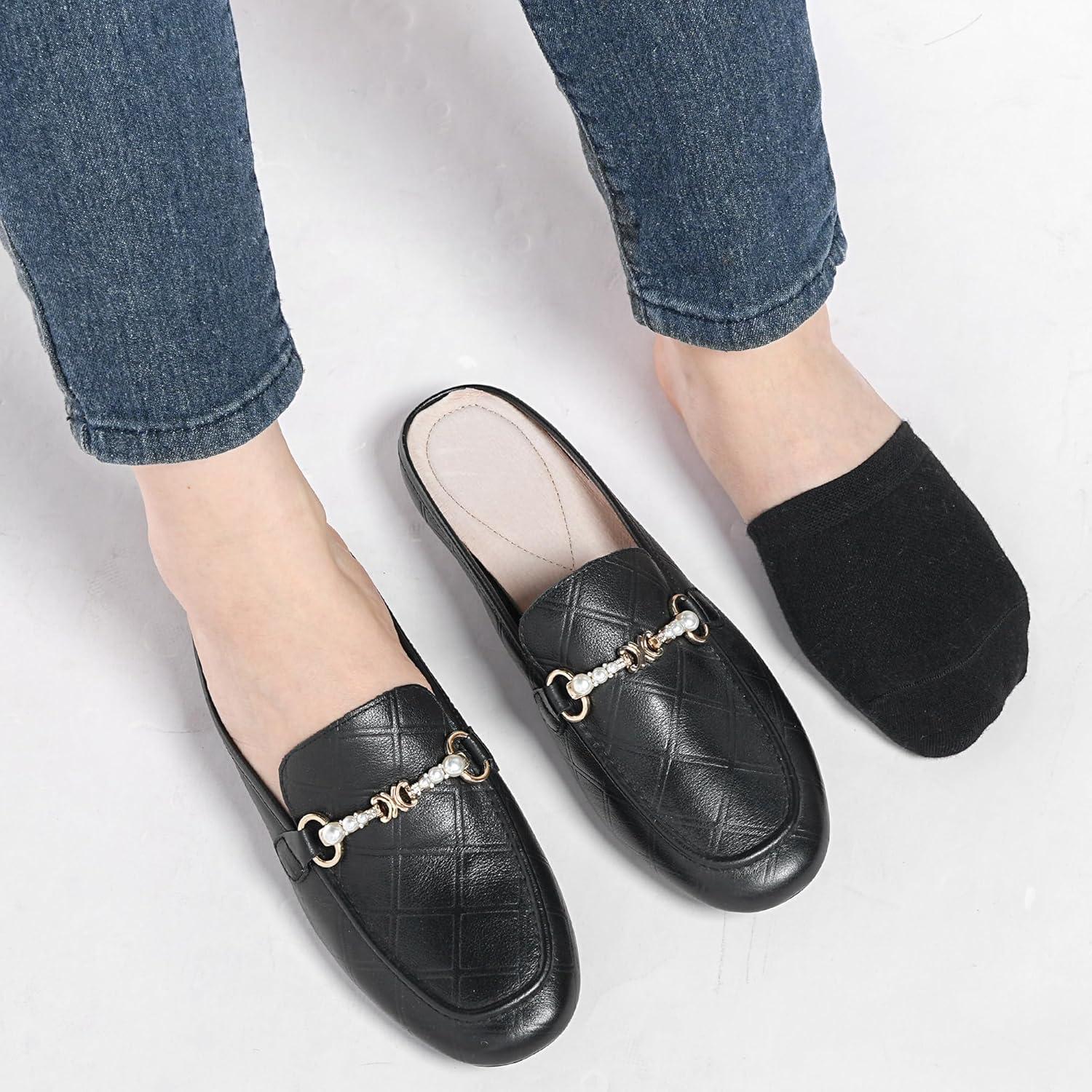 Calcetines Cortos de Dedos para Mujeres - 4 Pares Beige y Negro