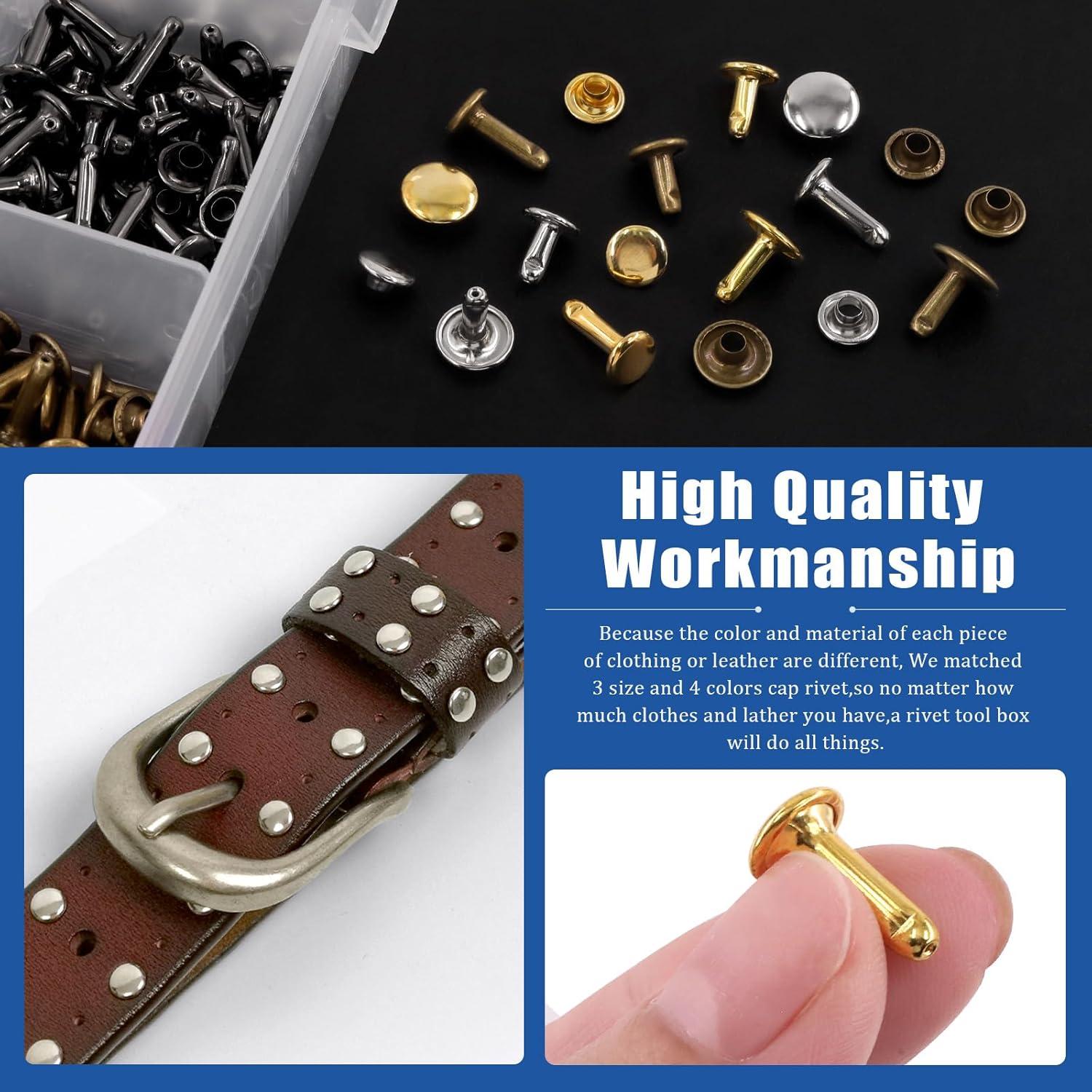 Kit de Remaches de Cuero Glarks 180 Piezas 4 Colores 3 Tamaños