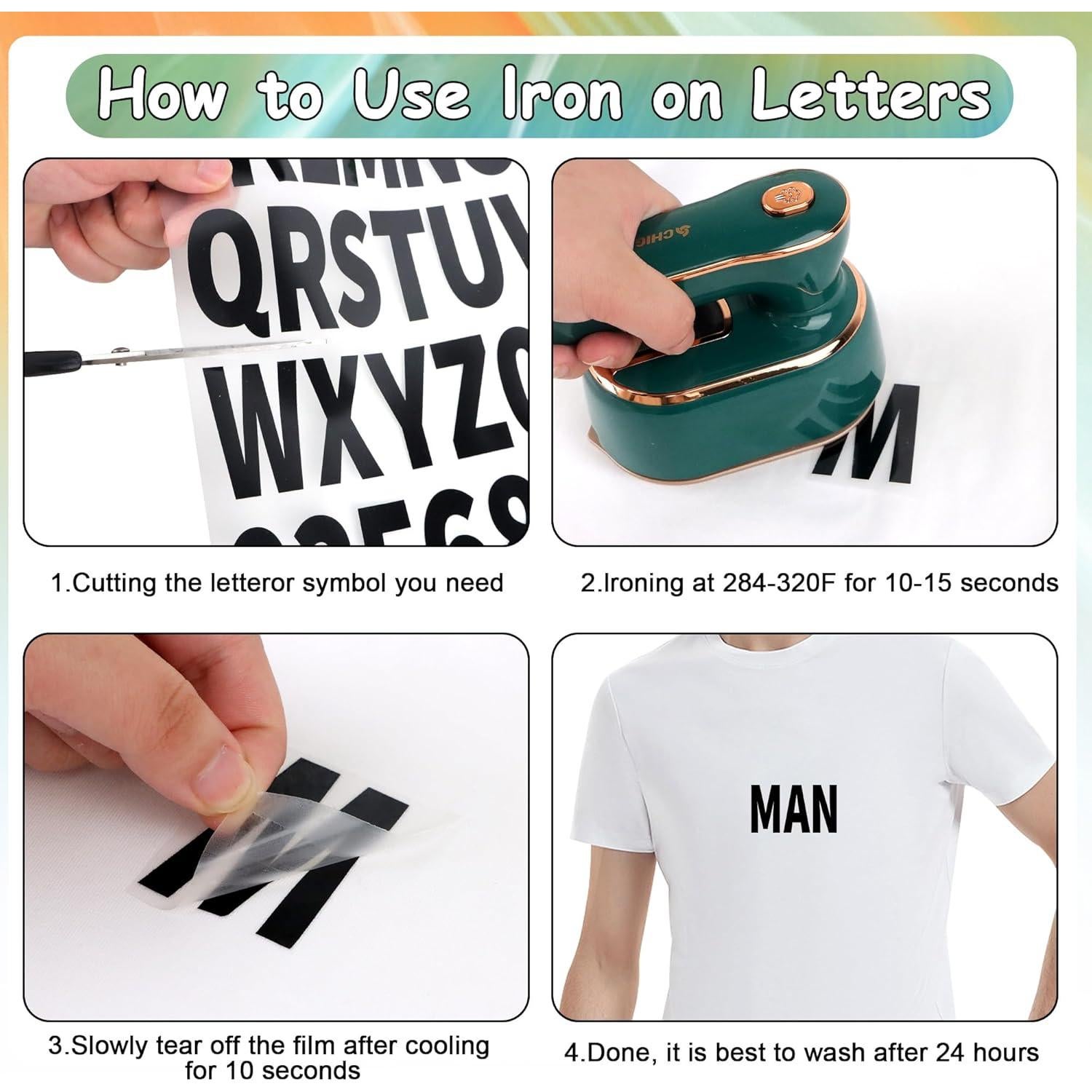 Set de Letras y Números de Planchar Metsyth 612 Piezas Negro