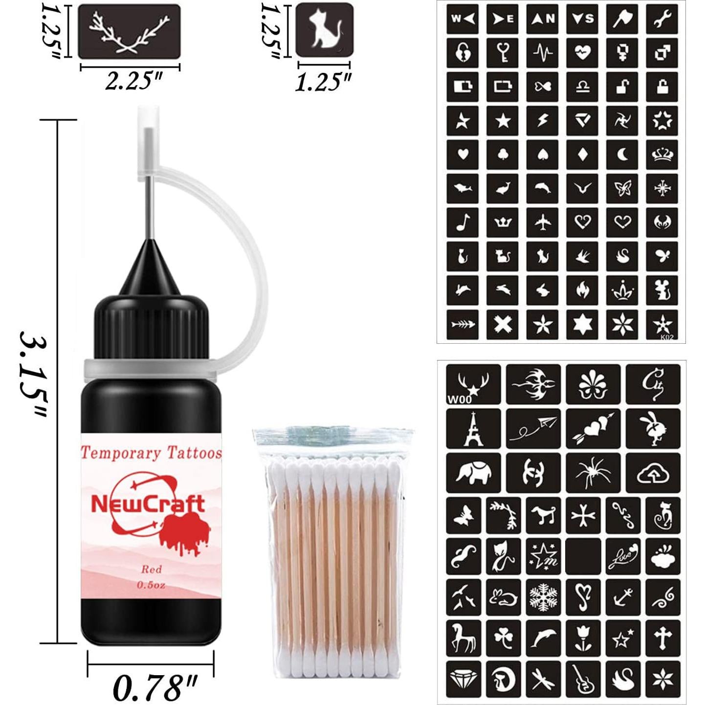 Kits de Tatuaje Temporal NewCraft - 8 Colores y 102 Plantillas