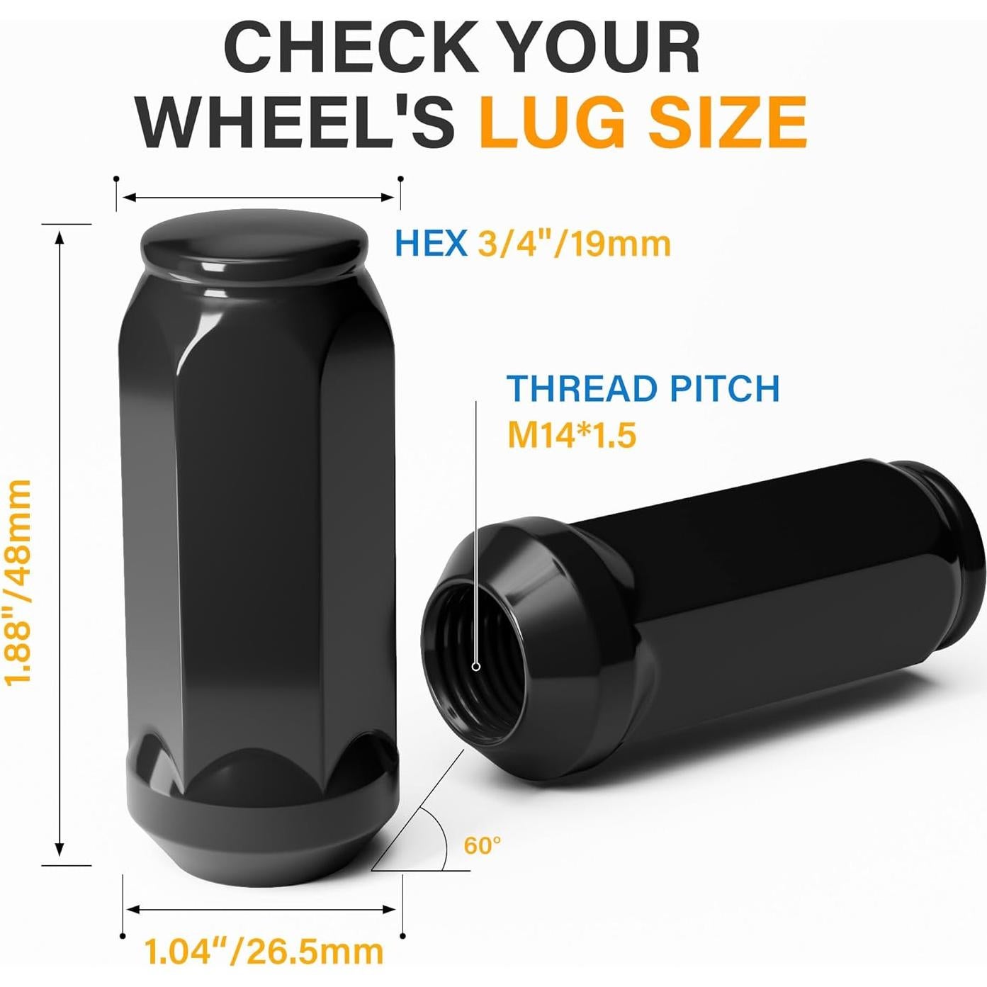 Tuercas de Llantas Negras YONGSHENGONE M14x1.5 - 24 Piezas