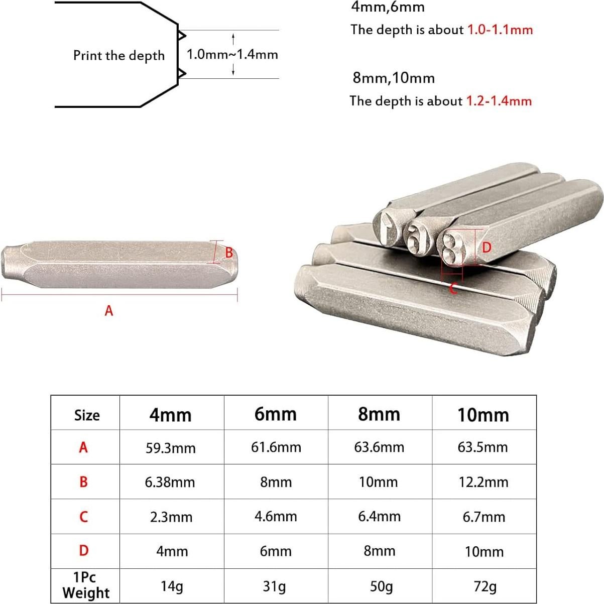 Juego de Sellos Metálicos BQKKWIN 9 Pcs 10 mm para Cuero