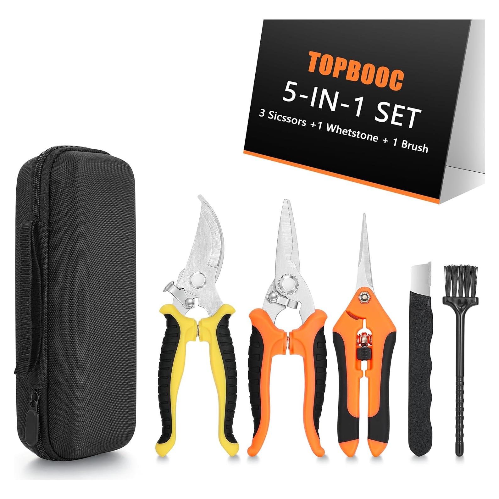 Juego de Tijeras de Podar 3 Piezas Topbooc con Estuche Duro