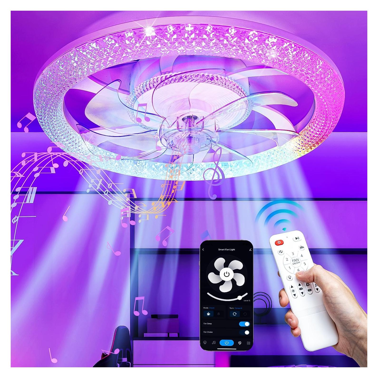 Ventilador de Techo Inteligente Vookea 20" con Luz RGB y Control Remoto