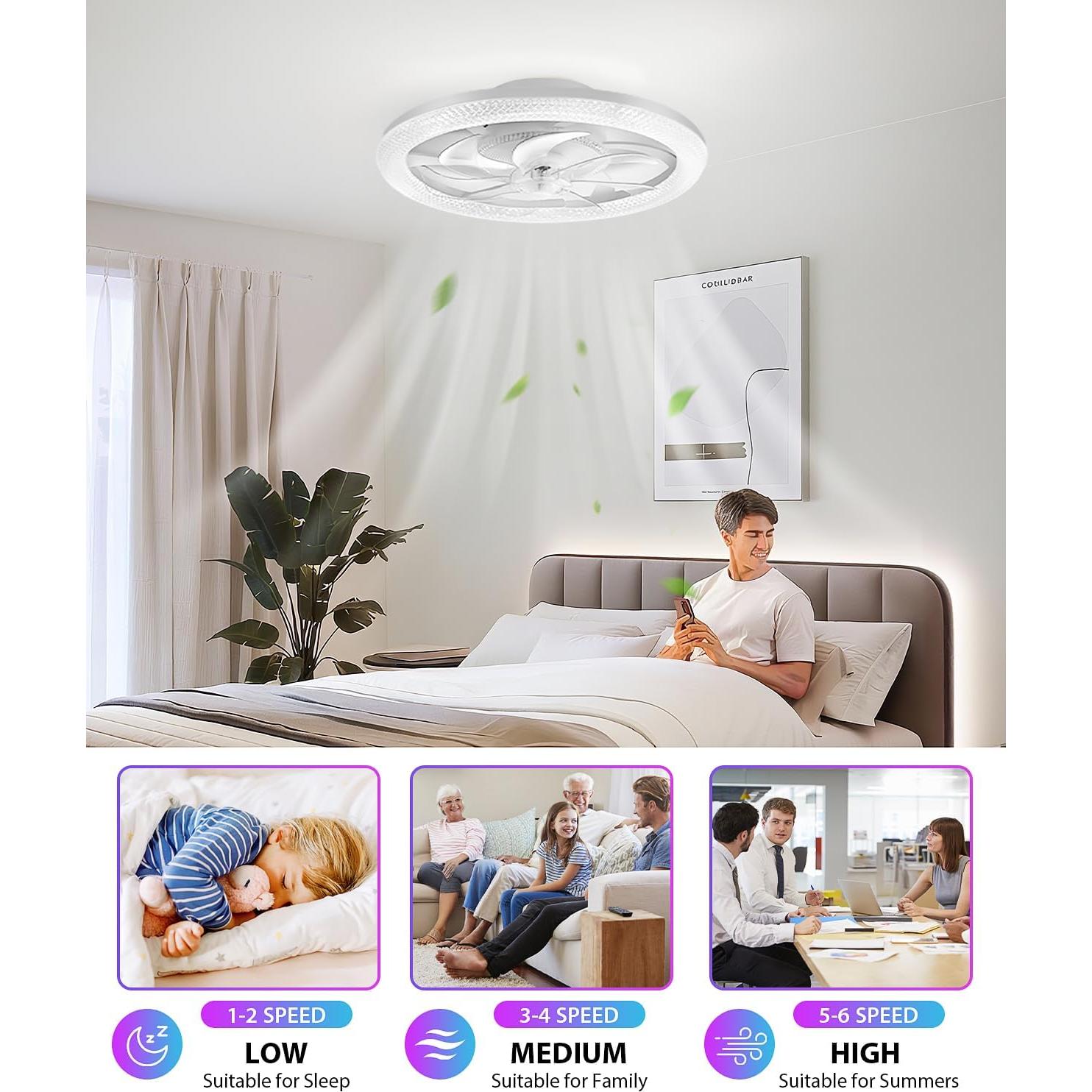 Ventilador de Techo Inteligente Vookea 20" con Luz RGB y Control Remoto