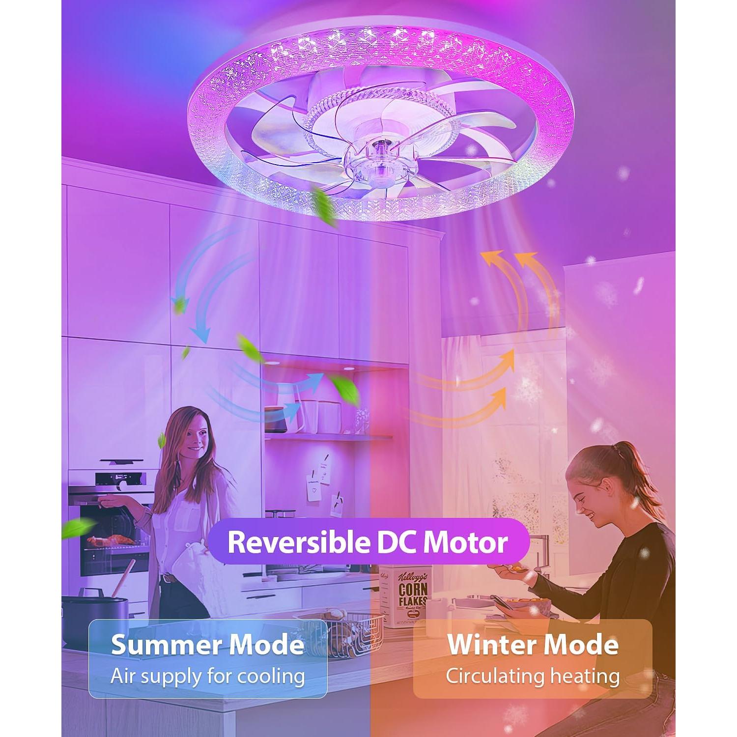 Ventilador de Techo Inteligente Vookea 20" con Luz RGB y Control Remoto