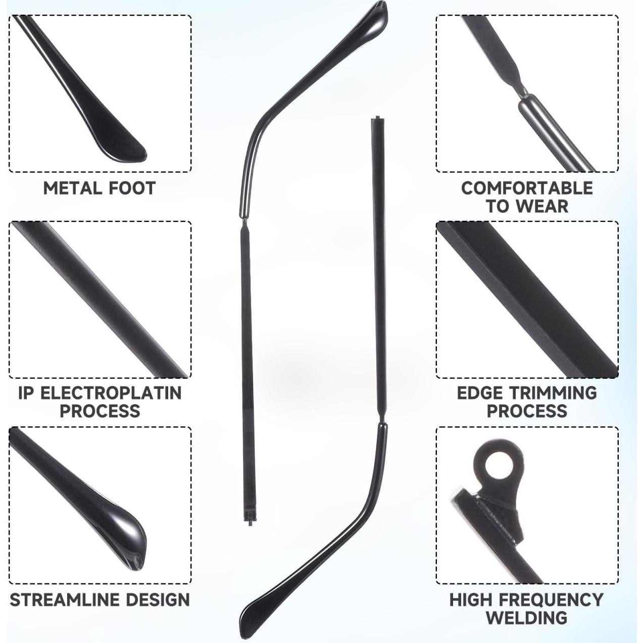 Brazos de Gafas de Metal Reemplazo Hemobllo Negro 14cm