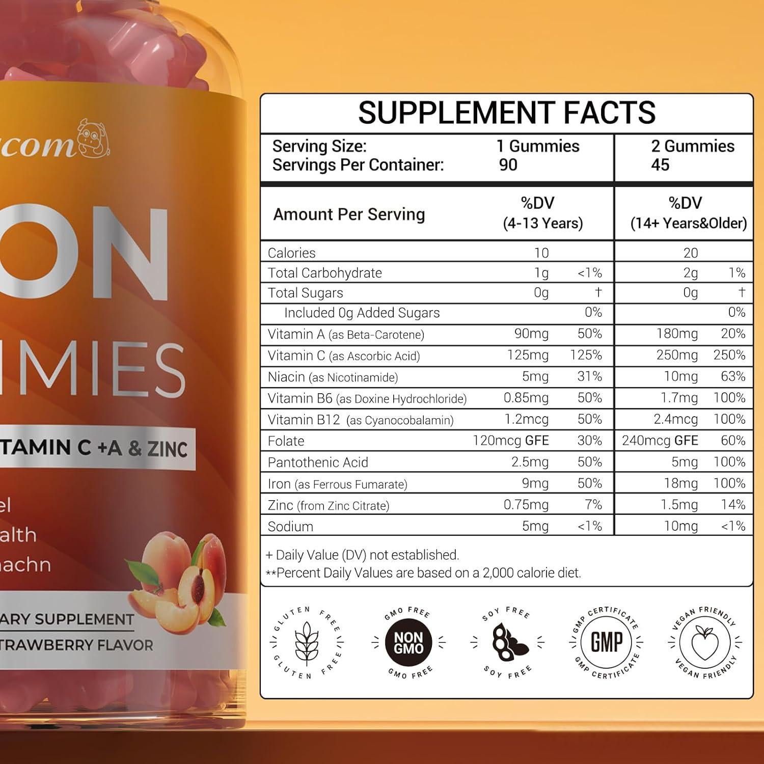 Gominolas de Hierro Veganas Cowcom 90 Unidades Sabor Durazno