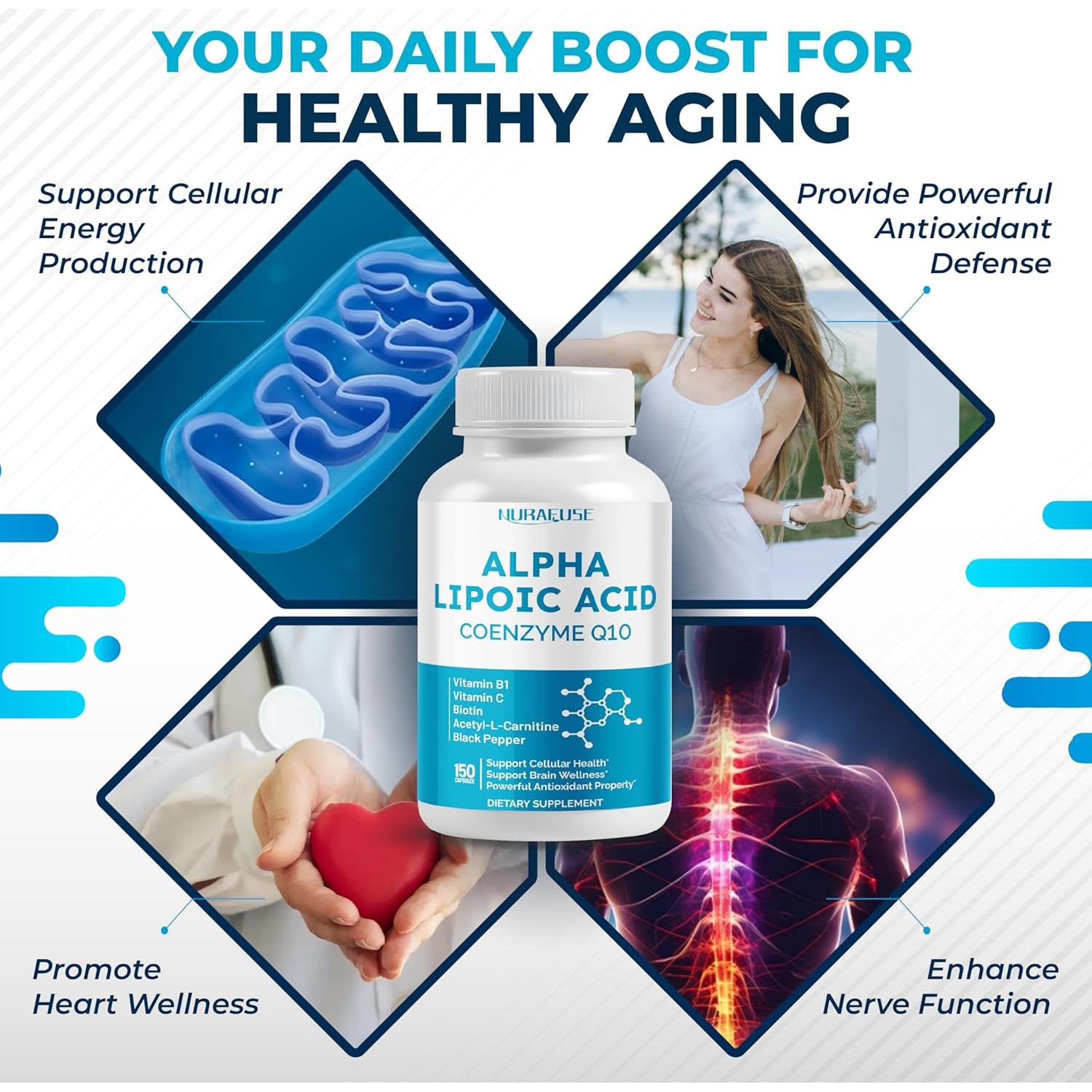 Suplemento de Ácido Lipoico NuraFuse 150 Cápsulas - Salud Celular y Cerebral