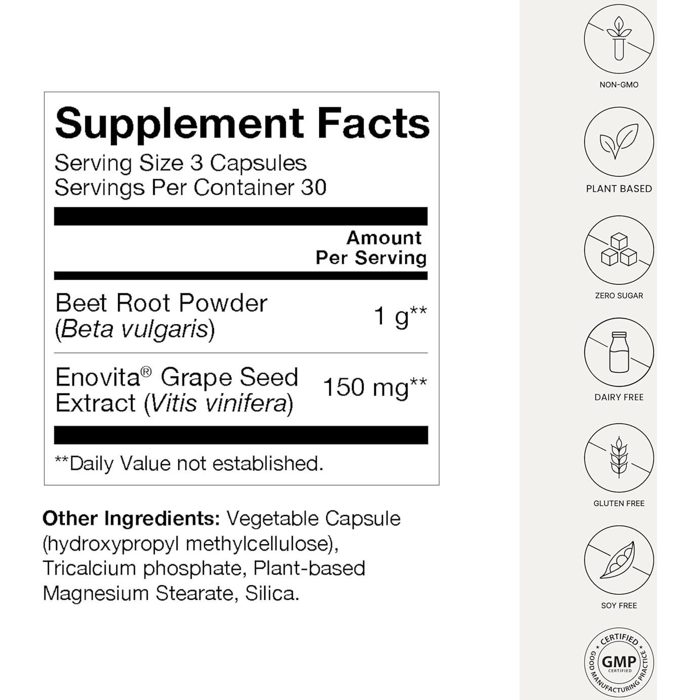 Cápsulas de raíz de remolacha HumanN SuperBeets 1000mg 90 conteo