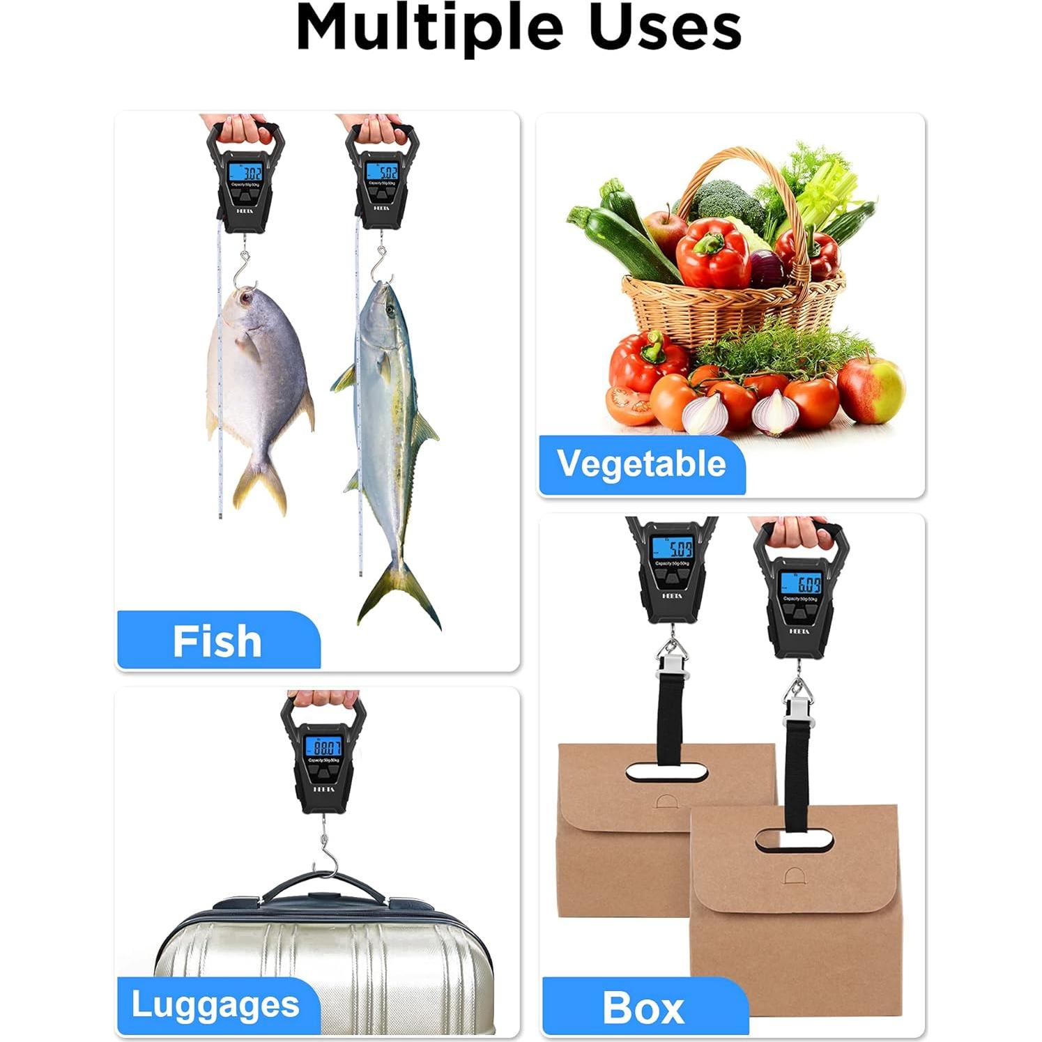 Balanza de Pescado Digital HEETA Impermeable 50kg con Cinta Métrica