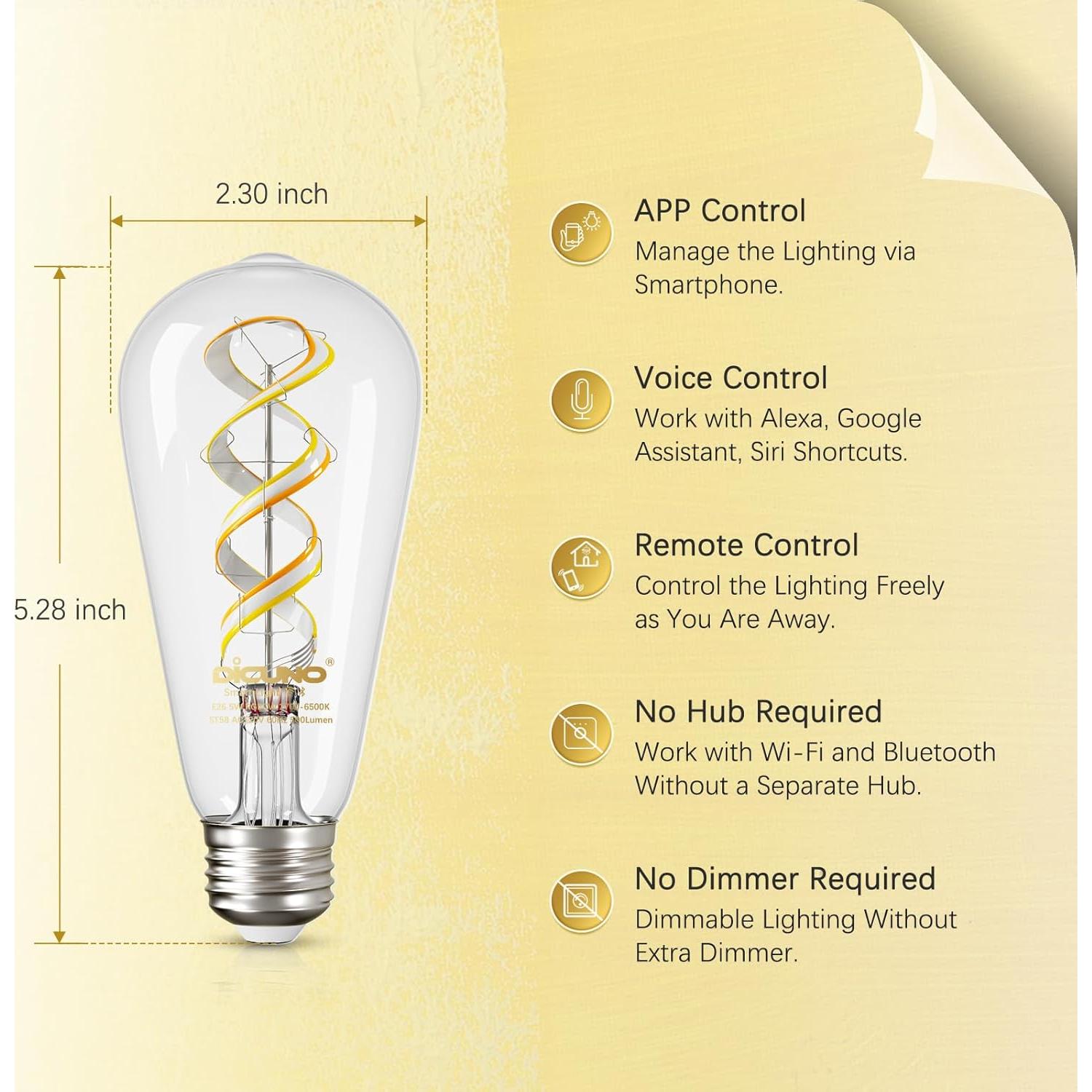 Bombilla Edison Inteligente DiCUNO ST58 WiFi 5W 500lm Cambiante Color