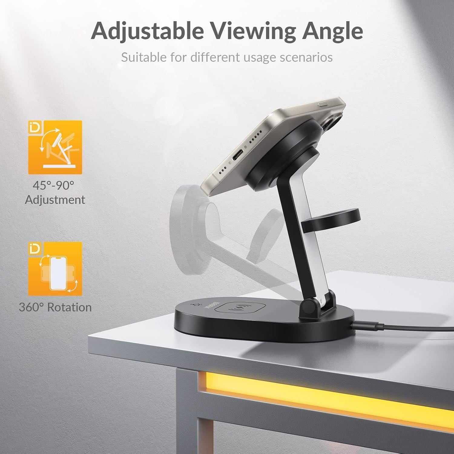 Cargador Inalámbrico 3 en 1 iDsonix Mag-Safe Negro para iPhone, iWatch y AirPods