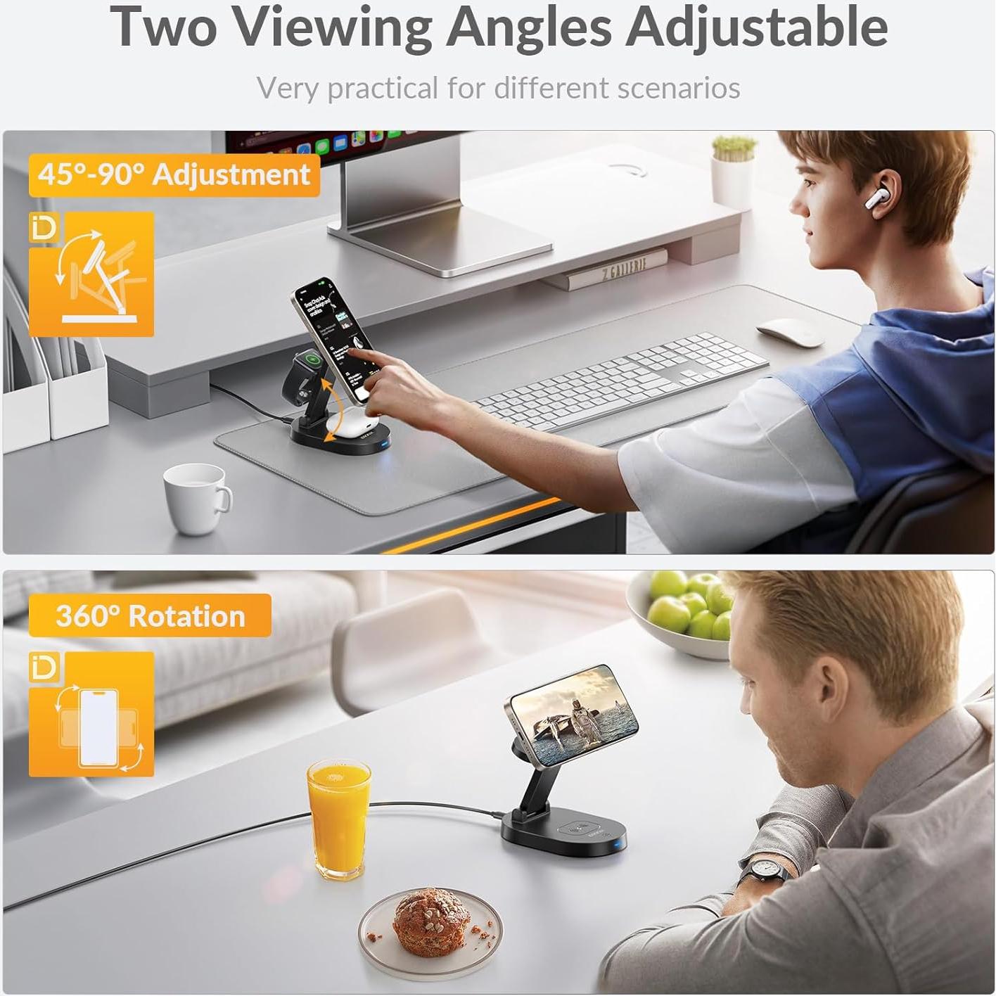 Cargador Inalámbrico 3 en 1 iDsonix Mag-Safe Negro para iPhone, iWatch y AirPods