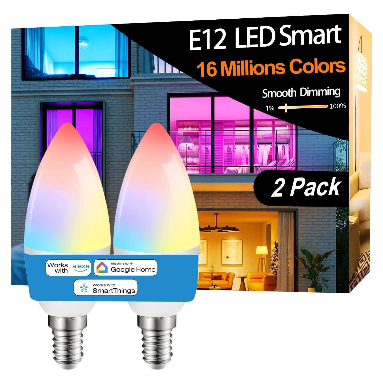 Bombilla LED Inteligente Vinaco E12 5W RGB WiFi Bluetooth - 2 Pzas