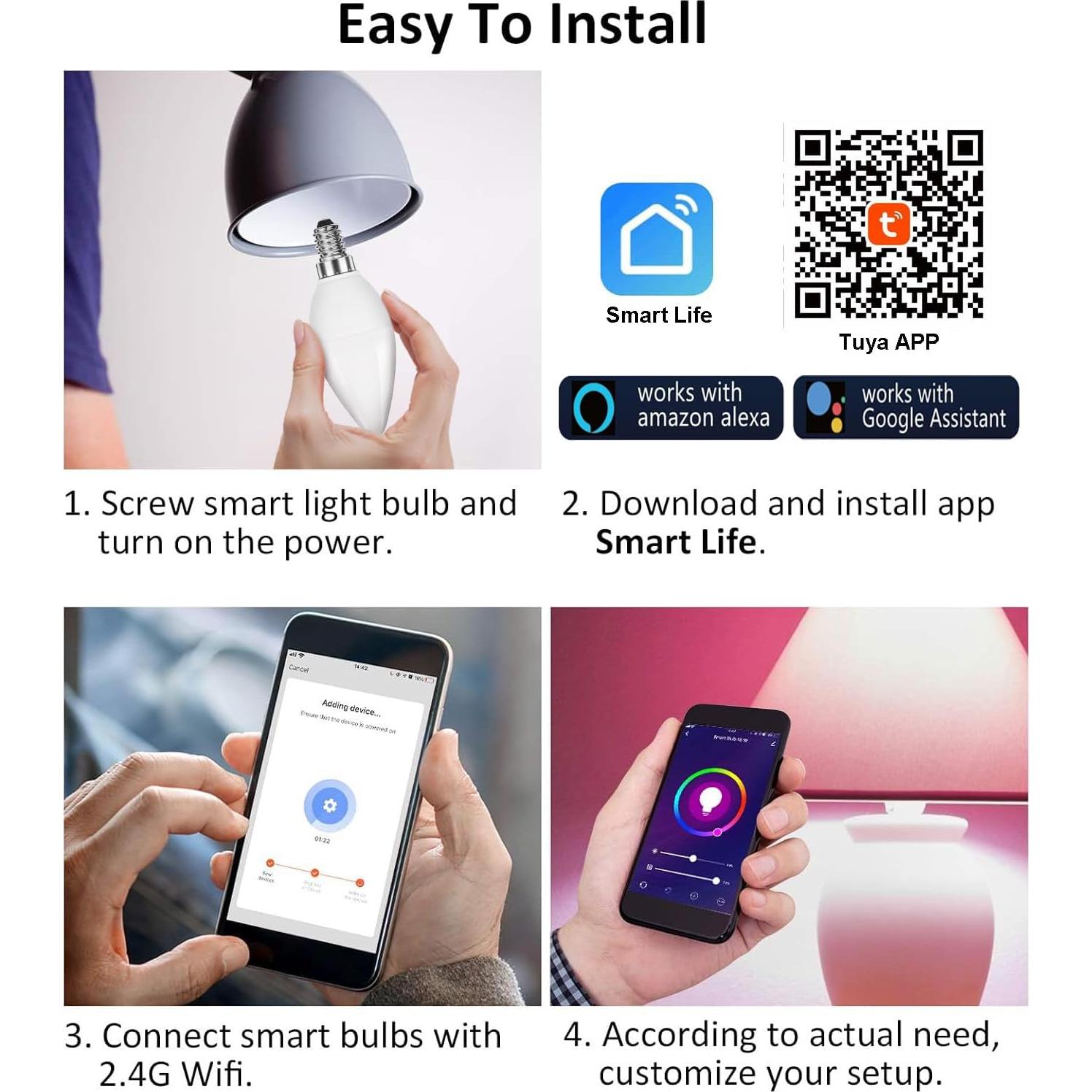 Bombilla LED Inteligente Vinaco E12 5W RGB WiFi Bluetooth - 2 Pzas