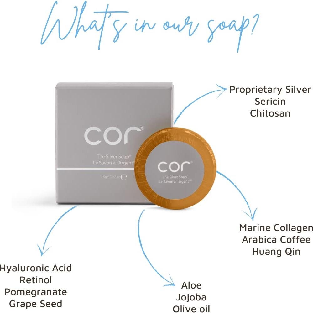 Jabón Facial Natural Cor con Plata Coloidal 9.66g - Hidratación y Limpieza