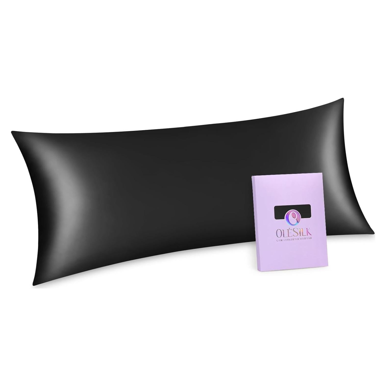 Funda de Almohada de Seda OLESILK 20x54 cm con Cremallera Negra
