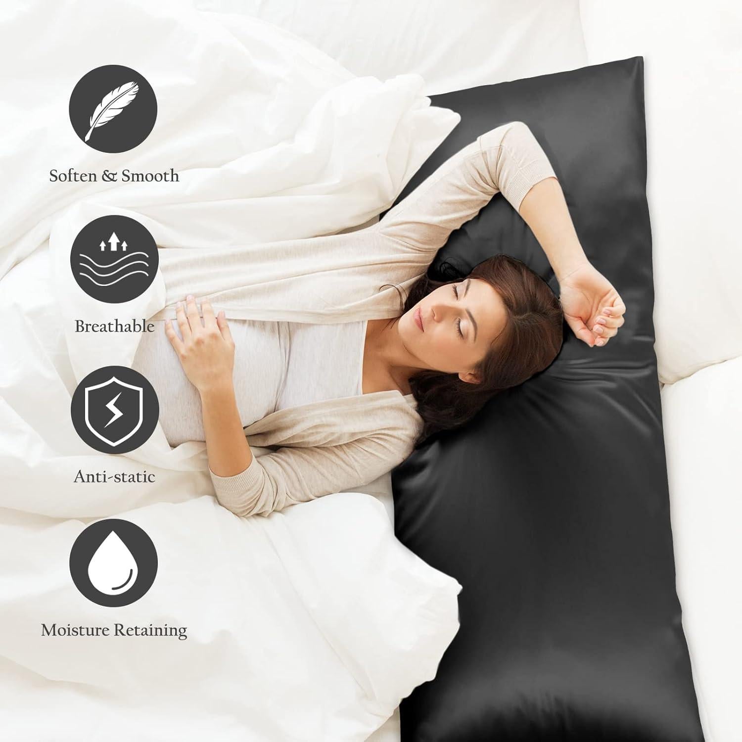 Funda de Almohada de Seda OLESILK 20x54 cm con Cremallera Negra