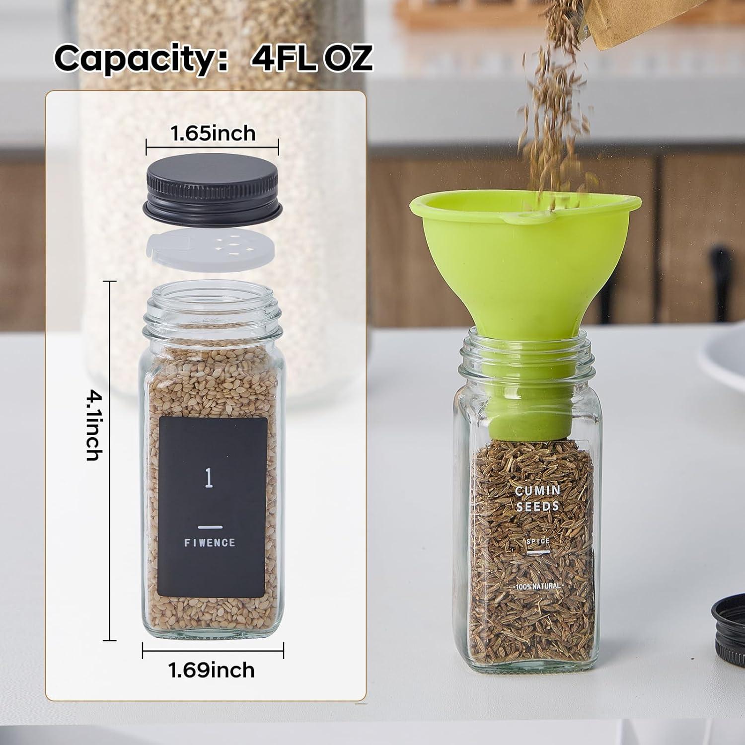 24 Tarros de Especias de Vidrio Fiwence con Etiquetas y Accesorios