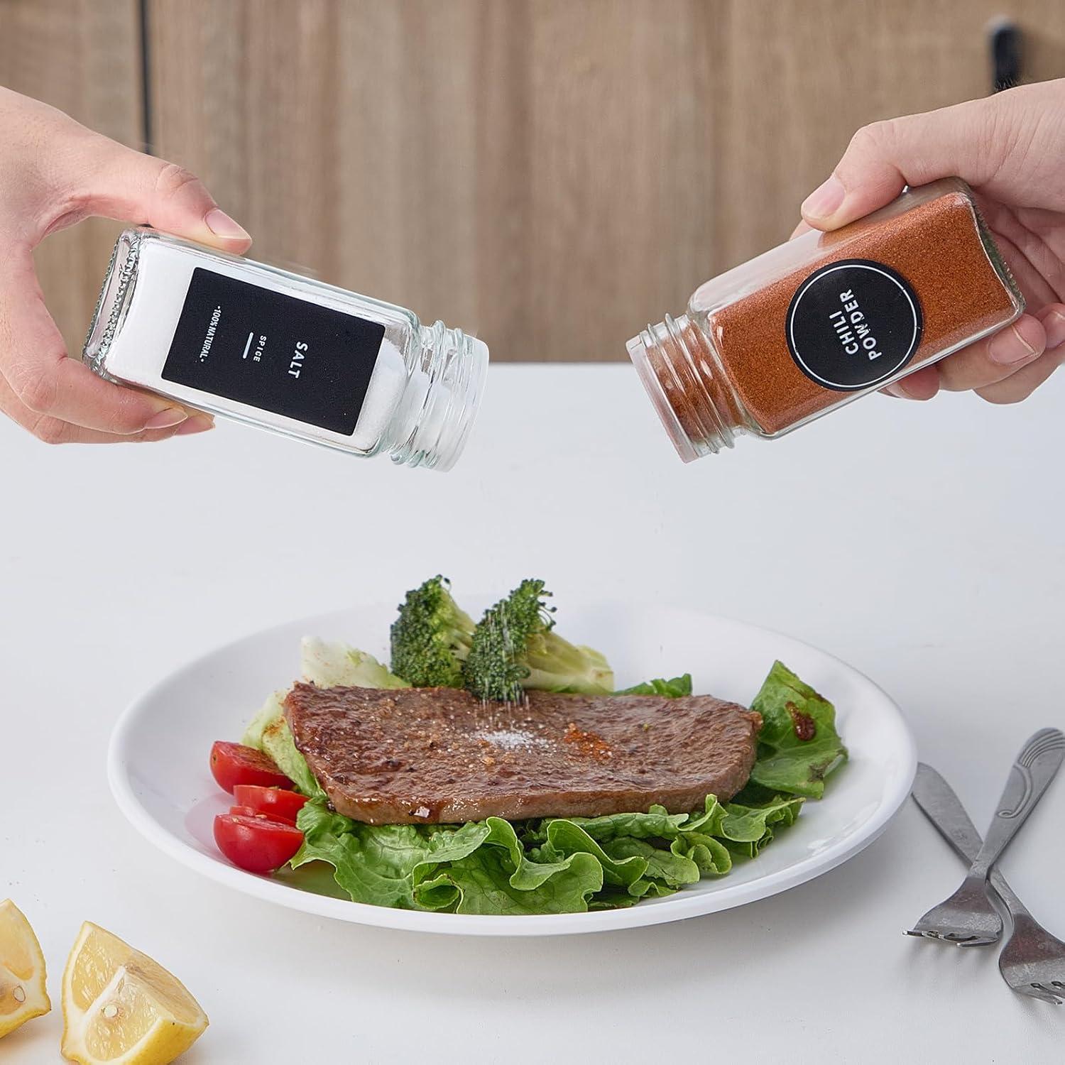 24 Tarros de Especias de Vidrio Fiwence con Etiquetas y Accesorios